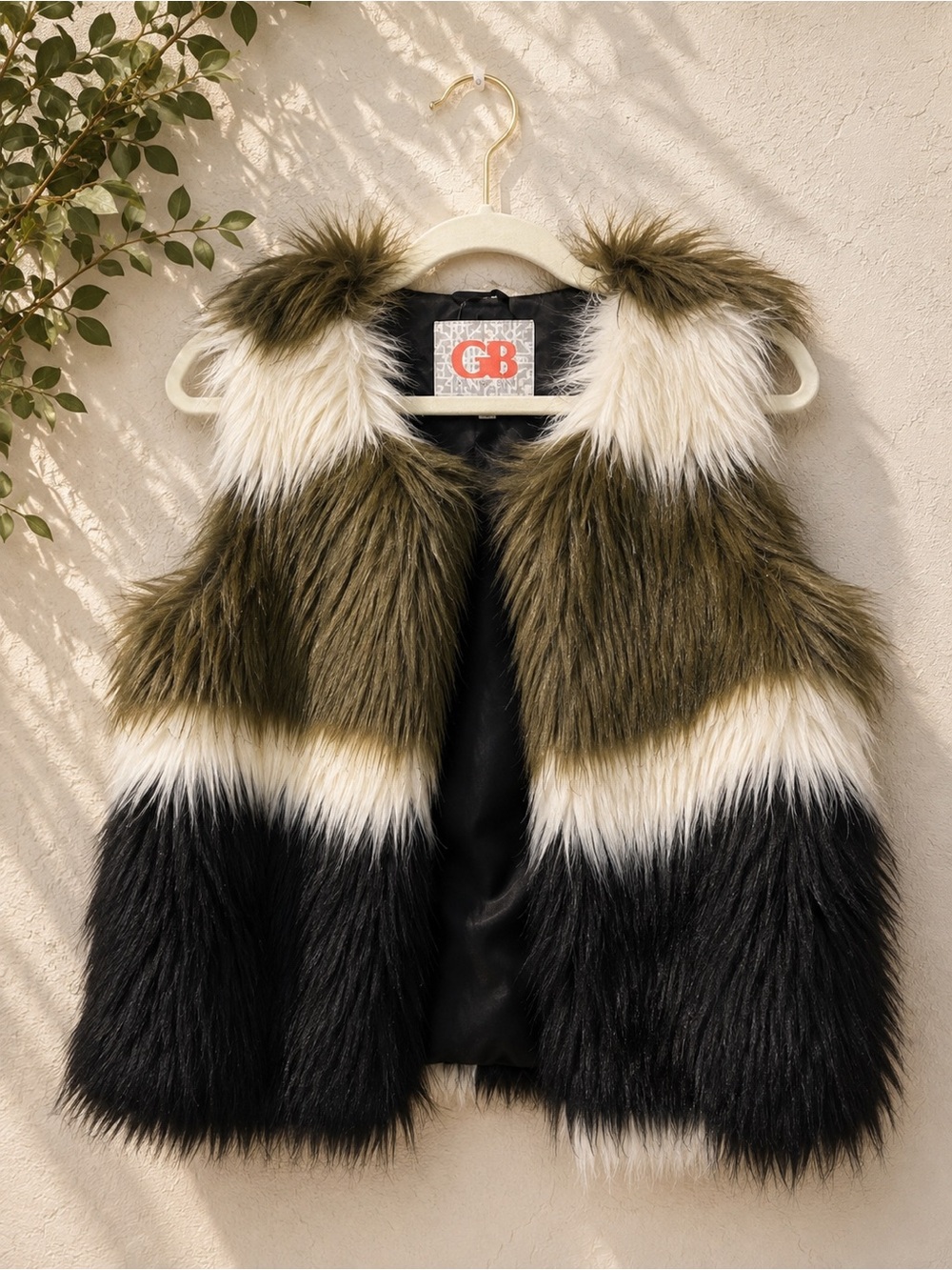 Gianni Bini Black, Olive & White Faux Fur Vest 8